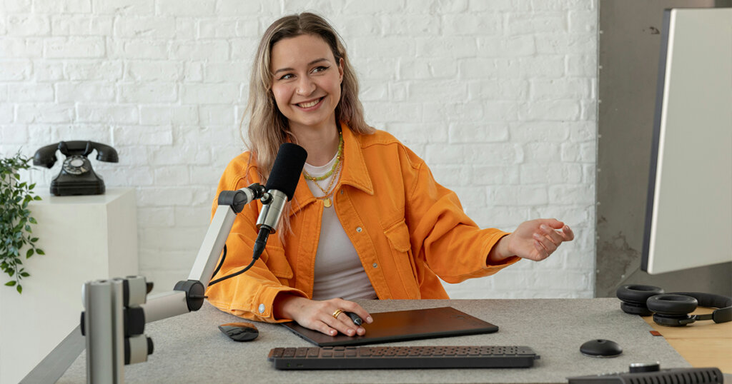 woman in podcast