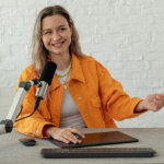 woman in podcast