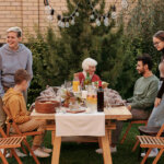 Family having picnic on terrace