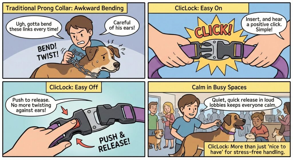 Prong collar need to be unbent and bent to open