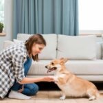 side-view-woman-asking-her-dog-s-paw