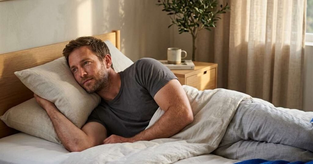 broad-shouldered-man-side-sleeping-with-high-loft-pillow-for-spinal-alignment