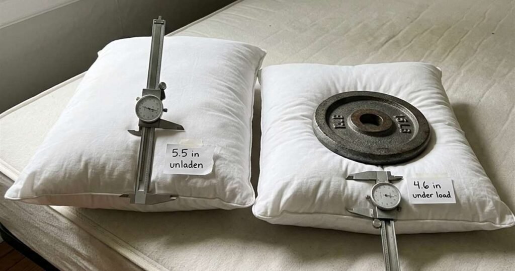 Pillow Loft Calculator: Find Your Target Height in 3 Measurements 1 caliper measuring pillow compression