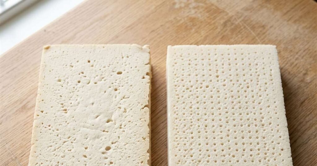 talalay vs dunlop latex cores side by side showing density difference