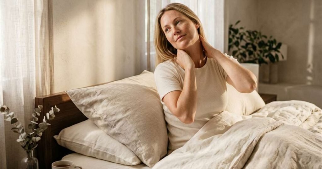 woman-waking-up-well-rested-after-using-an-ergonomic-contour-pillow-for-neck-pain-relief