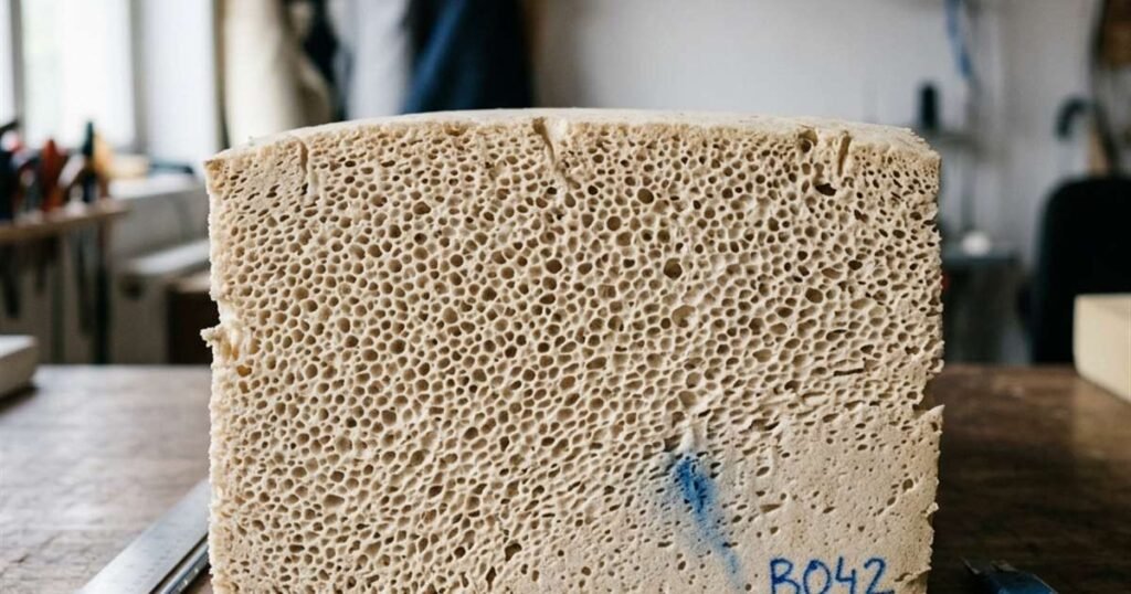 a close up of a cross section of latex foam showing an open cell texture showcasing best latex pillows