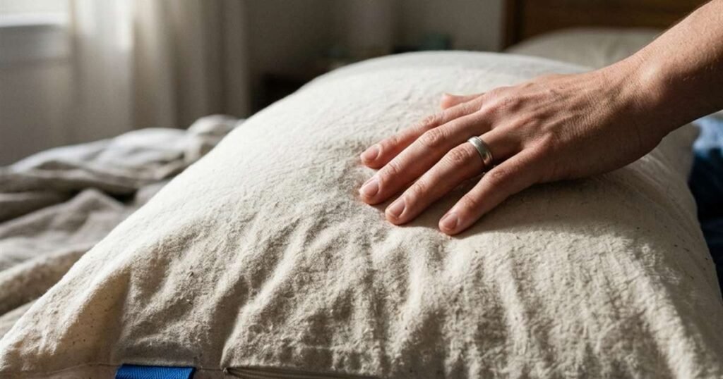 a-hand-feeling-the-texture-of-a-pillow-protector-fabric-showcasing-best-pillow-protectors