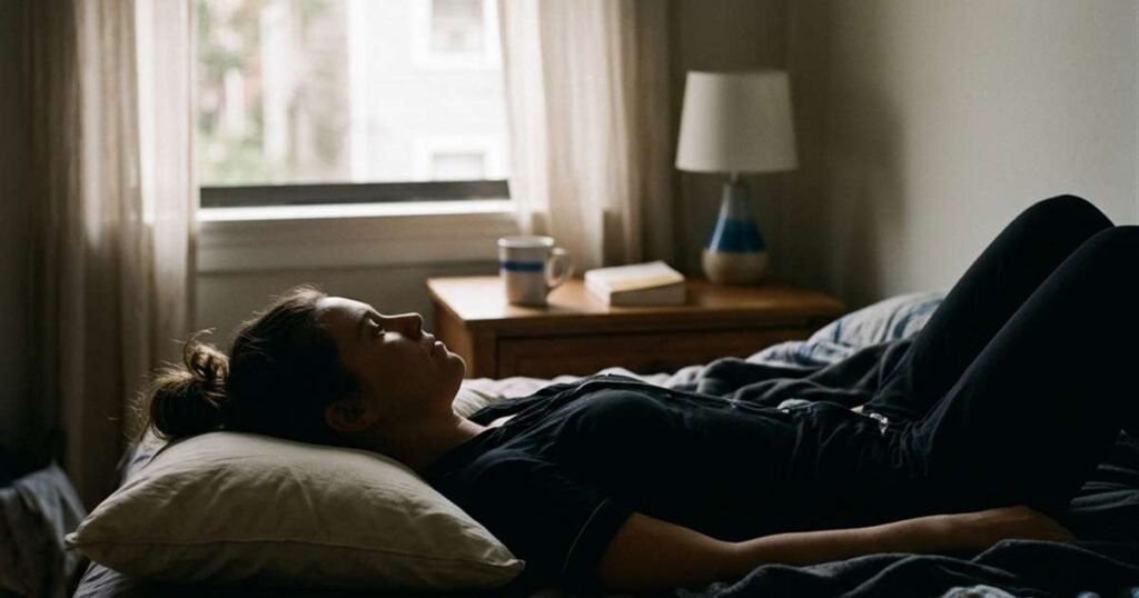 a side view photo of a person lying on their back on a pillow showing a moderate loft height showcasing best pillows for back sleepers