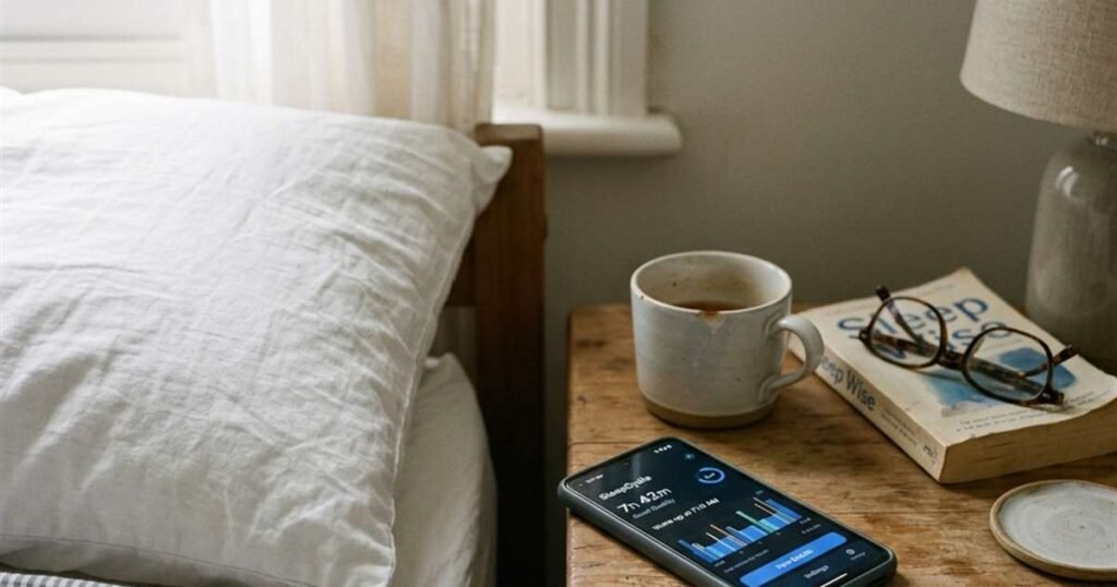 a-smartphone-showing-a-sleep-tracking-app-next-to-a-pillow-on-a-nightstand-showcasing-best-smart-pillows