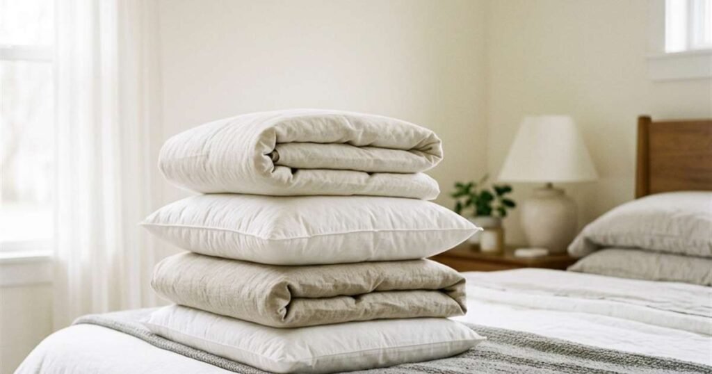 a-stack-of-pillows-demonstrating-different-loft-heights-on-a-bed-showcasing-best-orthopedic-pillows