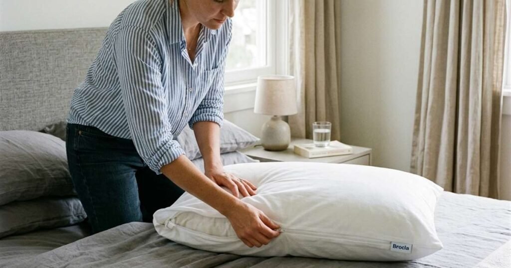 a-zippered-pillow-protector-being-fitted-over-a-pillow-on-a-bed-showcasing-best-pillow-protectors