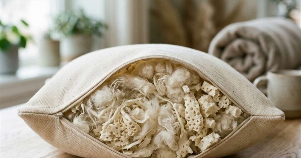 close up detail of gots certified organic cotton cover and natural latex fill of a toddler pillow showcasing best toddler pillows