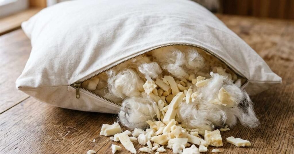 raw kapok shredded latex spilling