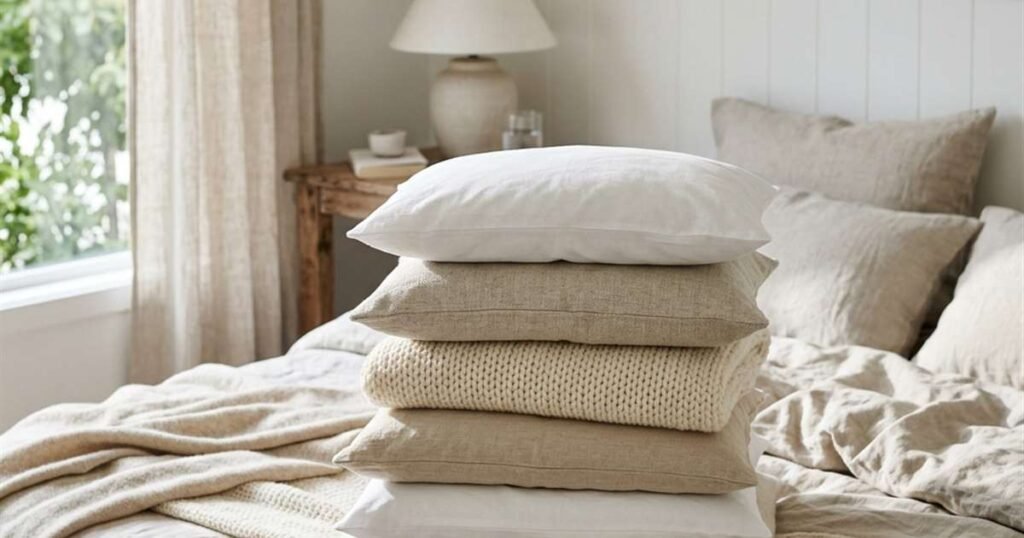 stack natural fabric pillows