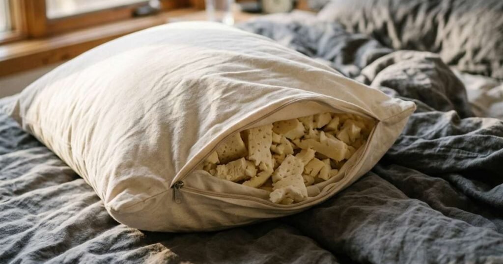 an-organic-cotton-pillow-cover-unzipped-with-loose-shredded-latex-pieces-visible-inside-showcasing-best-dunlop-latex-pillow