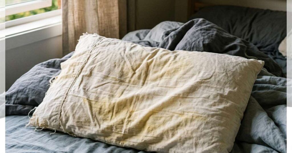 close-up-of-a-well-used-pillow-with-visible-yellow-tinged-patches-on-the-surface-showcasing-pillow-whitening-checklist
