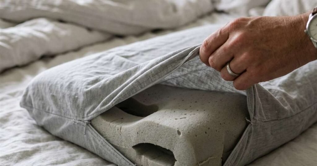 Your CPAP Mask Isn't Leaking Because It's Broken, Your Pillow Is the Problem 2 cpap pillow cover being removed for washing showcasing cpap pillow for side sleepers