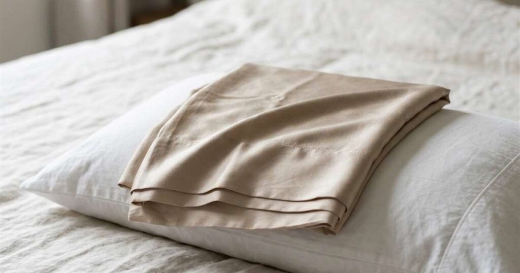 Mulberry Silk Pillowcase Benefits are Real. But Only If You Buy the Right Momme Count 1 folded-mulberry-silk-pillowcase-on-white-pillow-showcasing-mulberry-silk-pillowcase-benefits