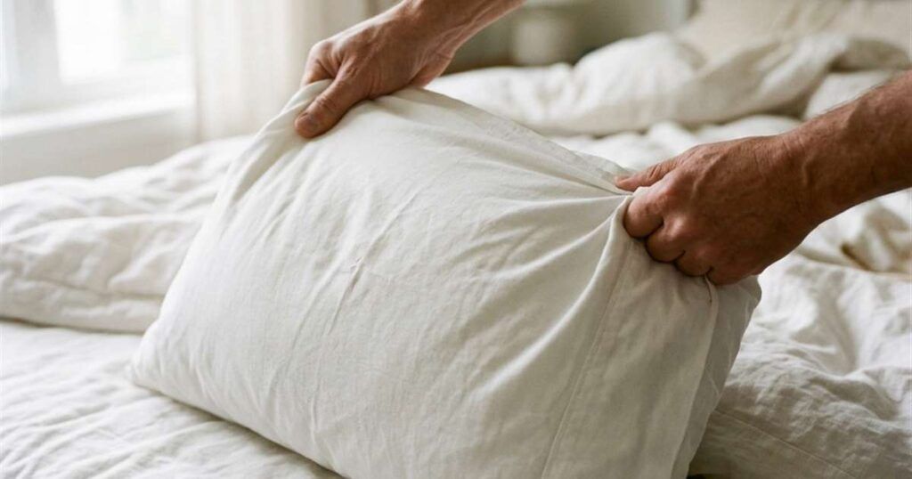 hands-gripping-a-pillow-at-opposite-corners-and-stretching-it-gently-outward-showcasing-how-to-fluff-a-shredded-memory-foam-pillow