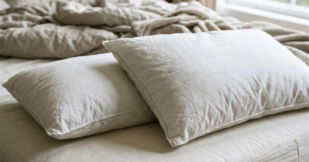 two-white-pillows-side-by-side-bare-mattress-showcasing-standard-vs-super-standard-pillow