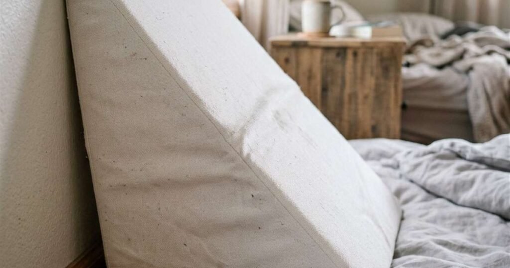 30 to 45 Degrees Stops Nighttime Acid Reflux. Here's How to Pick the Right Wedge 2 white-triangular-foam-wedge-pillow-propped-against-a-bedroom-wall