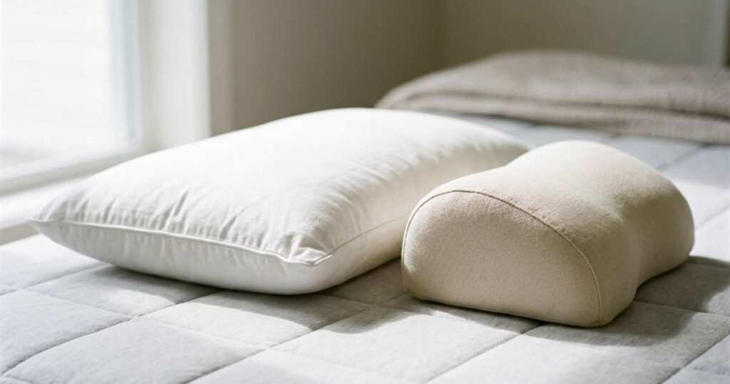 thin flat pillow and pelvic support pillow showcasing do stomach sleepers need a pillow