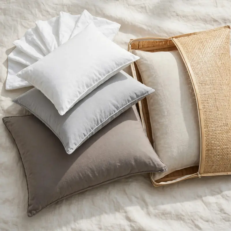 Luxome LAYR pillow inserts stacked beside the cover