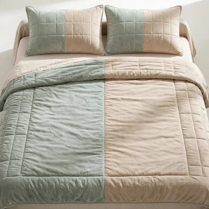 Mainstays reversible comforter set on a small bed