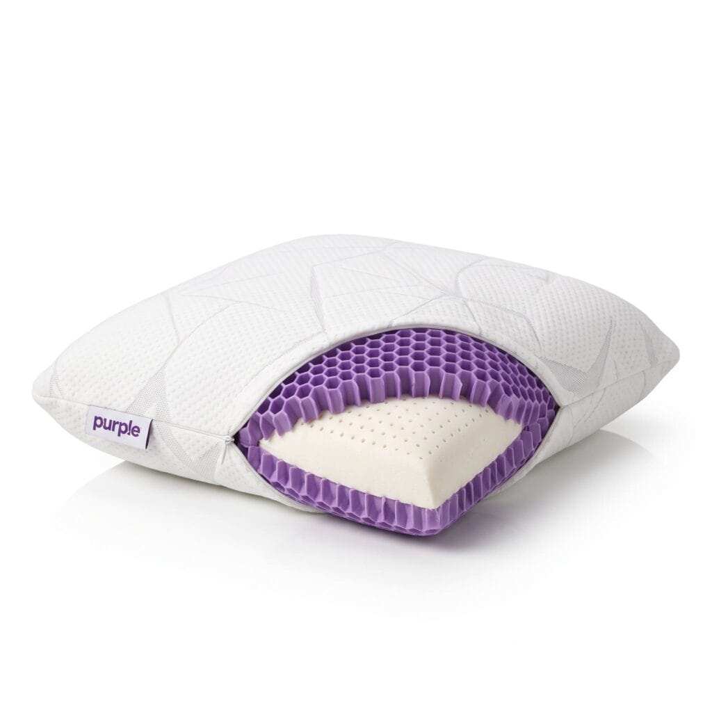 The Purple Harmony Pillow with its purple honeycomb GelFlex Grid visible.
