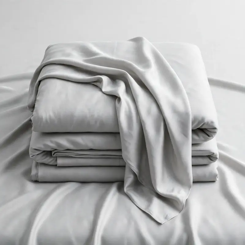 Folded stone-grey bamboo bedding bundle